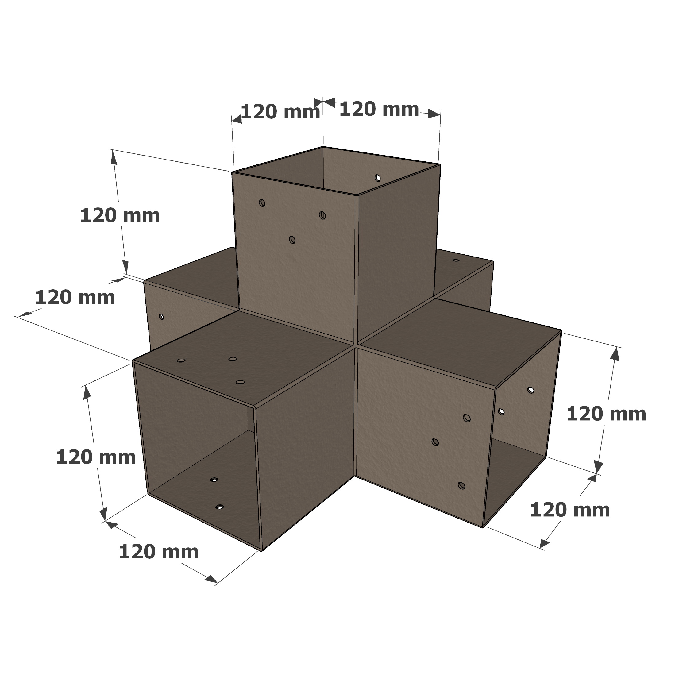 Dimensions du connecteur SUNDIY Gris taupe RAL7006 - 120mm à 5 directions - Forme +