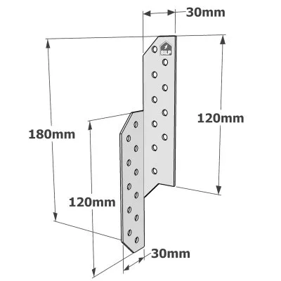 Patte de solivage GAUCHE - 30x180x1.5mm - Réf. PSG180/30/1.5