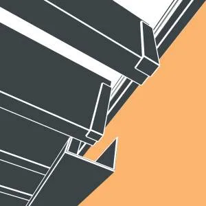 Représentation en 3D : chéneau Gris Anthracite RAL 7016 sous les lames et mécanisme SUNDIY en aluminium