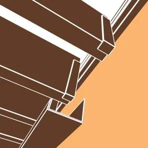 Représentation en 3D : chéneau marron sablé RAL 8011 sous les lames et mécanisme SUNDIY en aluminium