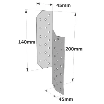 Patte de solivage DROITE - 45x200x2mm - Réf. PSD200/45/2