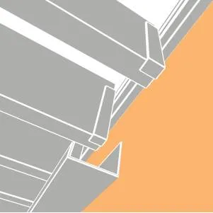 Représentation en 3D : chéneau gris ALU 9006 sous les lames et mécanisme SUNDIY en aluminium