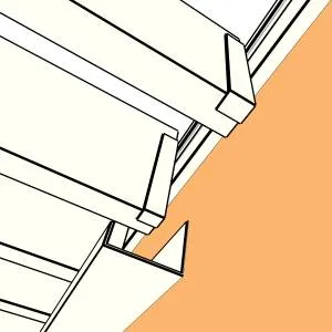 Représentation en 3D : chéneau Blanc 9010 sous les lames et mécanisme SUNDIY en aluminium