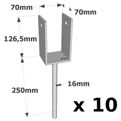 Pieds de poteau en U à sceller - Réf. PPD70/70G_10
