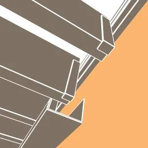 Représentation en 3D : chéneau gris beige RAL 7006 sous les lames et mécanisme SUNDIY en aluminium
