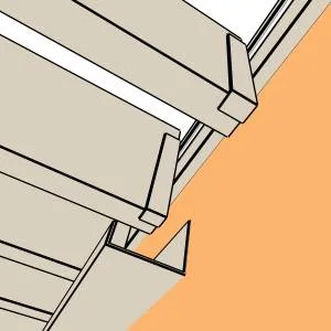 Représentation en 3D : chéneau beige sable RAL 7044 sous les lames et mécanisme SUNDIY en aluminium