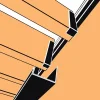 Représentation en 3D : chéneau noir mat RAL 9005 sous les lames et mécanisme SUNDIY en aluminium