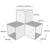 Dimensions du connecteur SUNDIY Blanc RAL9010 - 120mm à 3 directions - Forme L